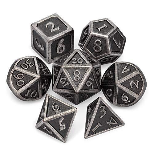 HEIMDALLR Metal DND Dice Set 7pcs - Indestructible Metal Dice Set w/Dice Bag; D&D Dice Set D&D (Dungeons and Dragons Dice Set) w/ D20 Dice - Blacksmith Craft Dice (Weathered Iron) - color: 02 Weathered Iron