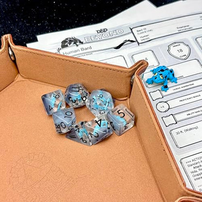 Sage's Portal Animal Familiars Resin DND Dice Set Polyhedral Dice Set for Dungeons and Dragons RPG Pathfinder Tabletop TTRPG (Blue Frog + Figurine) - color: Blue Frog + Mini Figure, style: Dice Set +Mini Figure