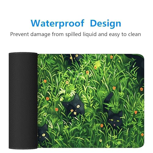 Cute Cat Desk Pad Mouse Pad Green Plant Kawaii Black Cat Flower Large Gaming Mouse Mat with Stitched Edges,Non-Slip Waterproof Rubber Base Mous Mat 31.5"x11.8" Office Computer Keyboard Laptop Home - color: Cute Cat_003, size: 11.8" x 31.5"