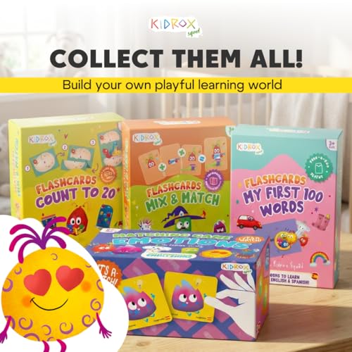 Kidrox Emotions Matching Game – Bilingual Memory Card Game in English & Spanish for Kids Ages 3+ | Learn & Mimic Emotions with Kidrox Squad | Premium Magnetic Box | 40 Tiles - style: Emotions