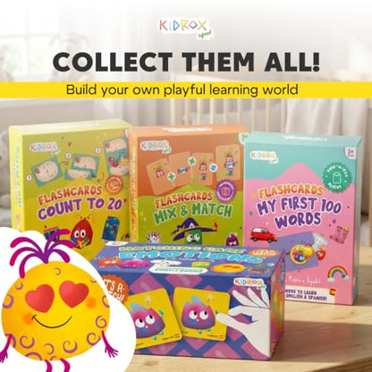 Kidrox Emotions Matching Game – Bilingual Memory Card Game in English & Spanish for Kids Ages 3+ | Learn & Mimic Emotions with Kidrox Squad | Premium Magnetic Box | 40 Tiles - style: Emotions