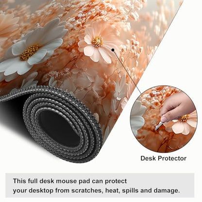 Mouse Pad, Large Anti-Slip with Stitched Edges Desk Mat Desktop Laptop Computer Desk Keyboard Mat,Table Protector Blotter Mat (Powder, 31.5" x 11.8") - color: Powder, size: 31.5" x 11.8"