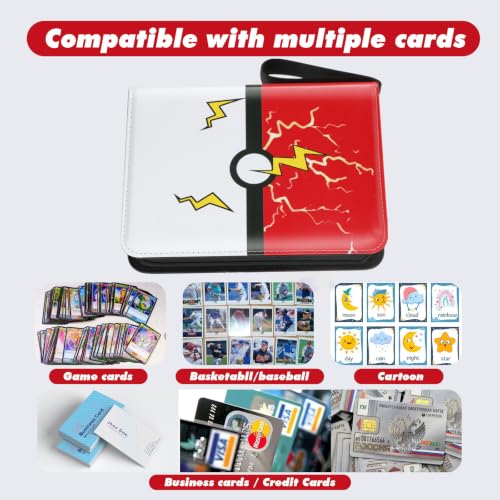 Trading Card Binder, 4 Pockets 400 Cards Holder Collector Album with 50 Removable Sleeves Compatible with Pokemon Cards Football Baseball Card Game Sports Cards Red - size: 400 Cards