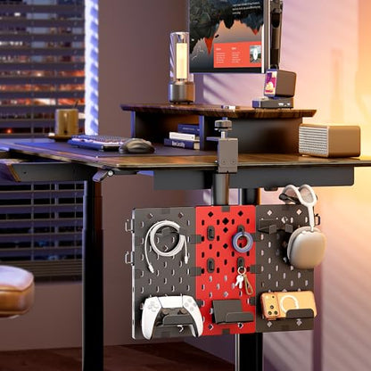 PEGZONE Modular Headphone and Controller Holder for Game, Clamp-on Pegboard, Rotatable Controller Stand with Cable Hooks, Gaming Accessory for Xbox PS5 PS4 Nintendo Switch, 3Pcs Pegboard, Red | Modular Desk Controller Stand with Cable Hooks - color: Red,