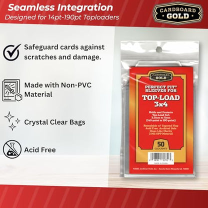 Cardboard Gold Toploader Sleeves - Ultimate Protection Resealable Snug Fit Top Loader Sleeves - Acid Free Archival Safe - Holds Toploaders Securely (140pt-190pt Sleeves, 50 Toploader Sleeves) - size: 50 Toploader Sleeves, style: 140pt-190pt Sleeves