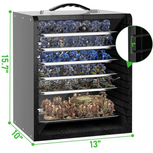Miniature Storage Case for Collectibles Miniatures, Wooden Display Cases with 6 Trays, Miniature Display Case Miniatures Transport Case (Black) - color: Black