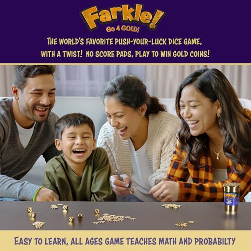 Continuum Games Farkle Go 4 Gold Dice Game, Family & Party, Push Your Luck | for 2+ Players, Ages 8+, Win Gold Coins, Dice Set & Score Sheets, Easy to Learn & Quick to Play