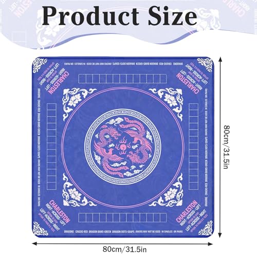 Britimes Mahjong Mat with Black Carrying Bag,31.5"x31.5", Dragon Blue | Pink Non-Slip Noise Reduction Gaming Mat Rubber Multi Purpose Game Table Cover for Mahjong Card Dominoes Board Tile Games - color: Deep Blue Pink