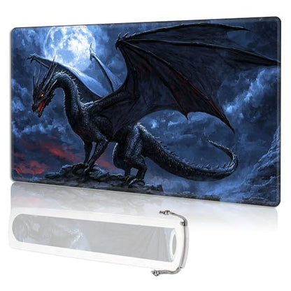 for MTG Playmat TCG Card Game Mat with Stitched Edges,Board Game Mats Non-Slip Waterproof Rubber Base 24 x 14 inch for CCG RPG DTCG Trading Card,Dark Dragon Moon - color: Dark Dragon Moon