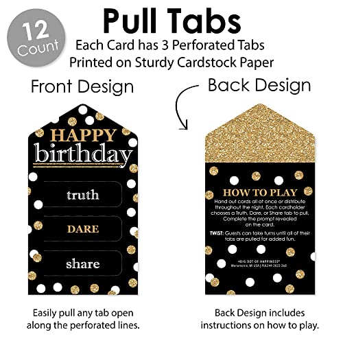 Big Dot of Happiness Adult Happy Birthday - Gold - Birthday Party Game Pickle Cards - Truth, Dare, Share Pull Tabs - Set of 12
