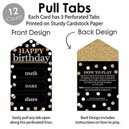 Big Dot of Happiness Adult Happy Birthday - Gold - Birthday Party Game Pickle Cards - Truth, Dare, Share Pull Tabs - Set of 12