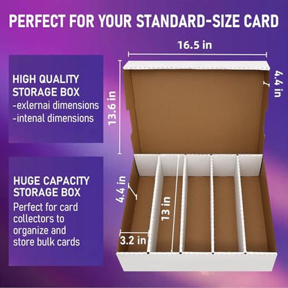 5 Row Trading Card Storage Box,3950-count Cardboard Storage Box with 32 Pcs Dividers+48 Pcs index Labels for Mtg, Tcg, Sports Cards (4 Pack-Large) - size: 4 Pack-Large