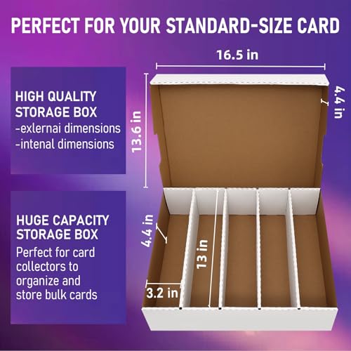 Trading Card Storage Box 5 Row,3950-count Cardboard Storage Box with 16 Pcs Dividers+24 Pcs Index Labels for Mtg, Tcg, Sports Cards (2 Pack-Large) - size: 2 Pack-Large