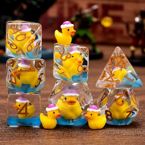 Duck DND Resin Dice Set, Polyhedral D&D Christmas Duck Inclusion Dice for Dungeons and Dragons MTG RPG - color: Christmas Duck