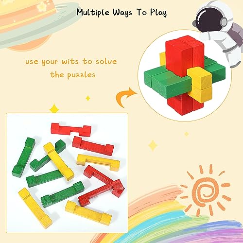 Syhood 12 Pcs Wooden Brain Teaser Puzzles 3D IQ Challenge Toy Games Logic Mind Smart Puzzle Box Lock Toy Brain Teaser Intellectual Removing Assembling Gift Set for Adults Teenagers