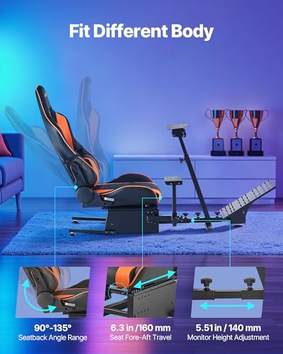 VEVOR Racing Wheel Stand, Heavy-Duty Simulator Cockpit Steering Wheel Stand, Fit Logitech G25, G27, G29, G920, G923, Thrustmaster T300RS, TX F458, T500RS, T3PA-PRO (F1/GT) and CSR Pedals - size: Single-Track Arm Cockpit