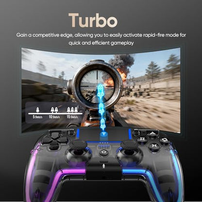 BETMI Wireless Controller for PS5, Pro/Slim/MAC/Steam Deck/PC, Hall Effect Joysticks,Dual Vibration, Marco/Turbo, 3.5mm Audio Jack, 6-Axis Gyro, Mute, Bluetooth LED Gamepad with Speaker(9 Colors Single & Dual-Color LED, L Pink R Cyan, Transparent)