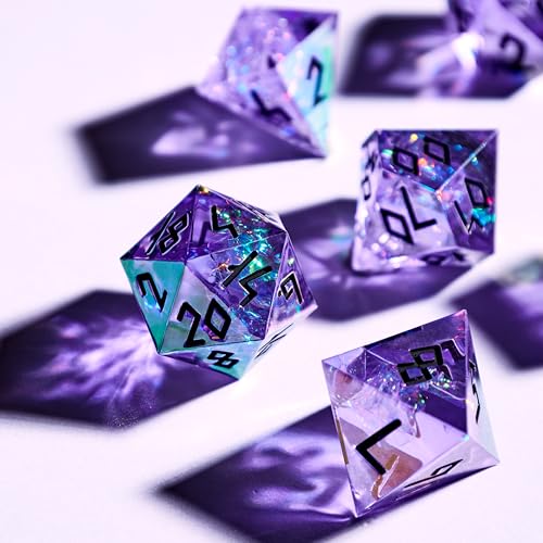 Iridescent DND Dice Set with Glowing LED Display Box – Sharp Edge Polyhedral Dice with Mesmerizing Finish | Bonus Stickers Included | Dungeons and Dragons (TTRPG) Dice Set - color: (Non-liquid Core) Iridescent - Umbral Gleam