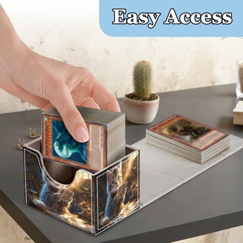 Commander Deck Box for Trading Cards - Fits 100+ Double Sleeved Cards, PU Leather MTG TCG Storage Case with Strong Magnetic Closure, Cat Playing Cards - color: Cat Playing Cards