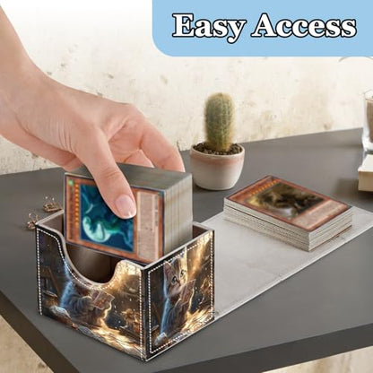 Commander Deck Box for Trading Cards - Fits 100+ Double Sleeved Cards, PU Leather MTG TCG Storage Case with Strong Magnetic Closure, Cat Playing Cards - color: Cat Playing Cards