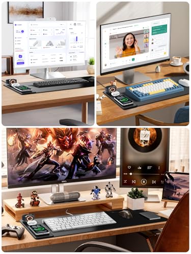 Magnetic Wireless Charging Mouse Pad, 31.5"x15.8" Large Desk Mat | Waterproof Mousepad, Smooth Glide, Stitched Edge, Non-Slip Rubber Base, Desk Pad Computer Keyboard Mat, with Adapter - color: Black-Adatper