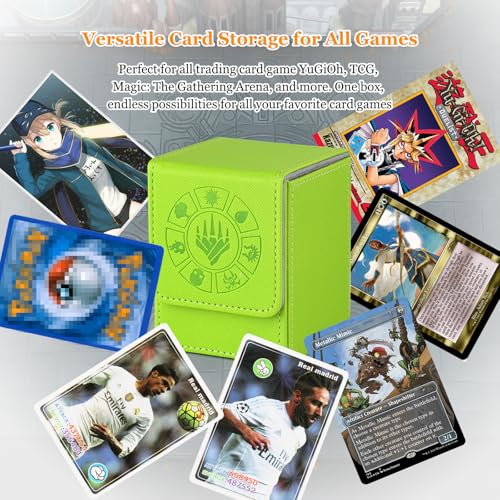 Arkeiliy Card Deck Box, 110+ Storage MTG Deck Box with 50 Pcs Card Sleeve, Collectible Trading Card Cases for Magic Commander and More (Grass) - color: Grass