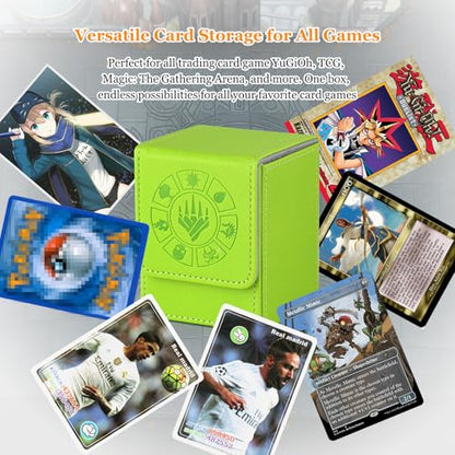 Arkeiliy Card Deck Box, 110+ Storage MTG Deck Box with 50 Pcs Card Sleeve, Collectible Trading Card Cases for Magic Commander and More (Grass) - color: Grass