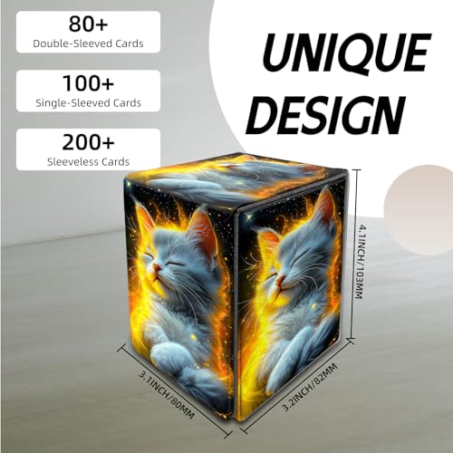 for MTG Deck Box, Trading Card Storage Case Holds 100+ Sleeved Cards, Celestial Kitten Magnetic Closure Durable Deck Holder for Magic The Gathering, TCG & Commander - color: Celestial Kitten