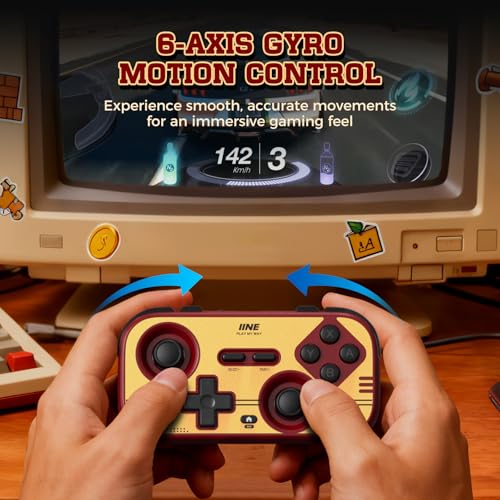 IINE Retro Pocket Game Controller, Wireless Gamepad for Switch/Steam Deck/PC/iOS/Android | Mini Portable Controller with Hall Joystick, 1000Hz Response Rate, Customizable Buttons, 600mAh Battery - color: retro red