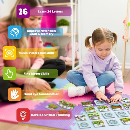 Aizweb Alphabet Match Game,Memory Game,52 Pcs ABC Learning Letter Flash Cards for Toddlers Ages 3 4 5,Educational Toys for Pre K Preschool Kindergarten Learning Activities Classroom Must Haves - style: Alphabet