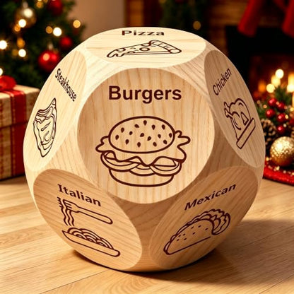 Winzwon Stocking Stuffers for Men Women, Date Night Food Decision Dice | Christmas Anniversary Birthday Couples Gifts for Him Her Boyfriend, White Elephant Gifts for Adults - style: 1PCS Wood Food Dice