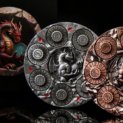 7-in-1 Spinner Dice Set – 3D Metal Dragon-Embossed Polyhedral RPG Accessory Role Playing Dice for Dungeons & Dragons, Pathfinder, RPG and Tabletop Games (D4, D6, D8, D10, D%, D12, D20) Sliver - color: New-sliver