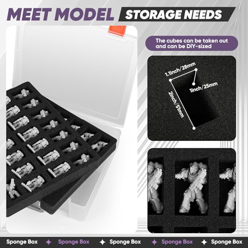 Miniature Storage Carrying Figure Case - 50 Slot Figurine Minature Carrying Case with 2 Foam Layer for Miniatures Compatible with 40k, DND & More (Transparent) - color: Transparent