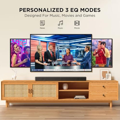 2.0 ch 100W Sound Bar for Smart TV, 2-in-1 Detachable Bluetooth 5.3 Speaker with 3 EQ Modes & Adjustable Bass - Home Theater Audio for Movies, Gaming, Music
