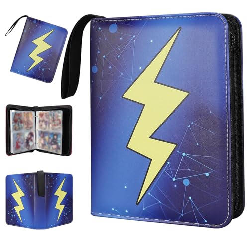 Collectible Trading Card Albums,4 Pocket Card Binder, 400 Double Sided Pocket PU Premium Zip Trading Collection Binderwith 50 Removable Sleeves, Card Folder forTCG, Sports Cards (Blue yellow) - color: Blue yellow