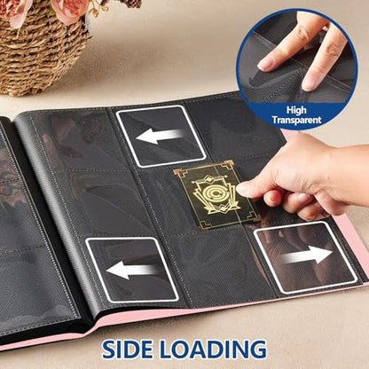 Card Binder, EDUDIIU 9 Pockets Premium Trading Card Binders, Cards Collection Binder Album, Side Loading Yugioh Holder Book for Sport, Football, Baseball Collector - Pink - color: Pink