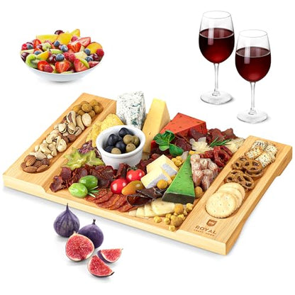 ROYAL CRAFT WOOD Charcuterie and Cheese Board - Large Bamboo Cheese Board - Serving Tray Platter - House Warming Gifts New Home, Birthday Gifts for Mom Dad Women Men - 15.5"x10" - style: 1-2 Guests
