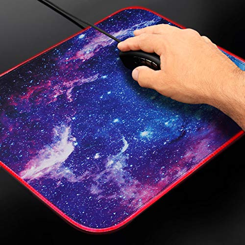 ENHANCE Small Mouse Pad with LED Lighting (13.3 X 10.8 inches) - Gaming Mouse Pad Desk Mat with 7 Color Options, 3 Lighting Effects, Smart Control Button, Non-Slip Rubber Grip - Galaxy - color: Galaxy and Purple