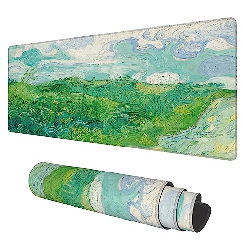 Desk Mat, Field Landscape Oil Painting Extended Gaming Mouse Pad Large, 31.5"x11.8" Big Mouse Pad with Non-Slip Base and Stitched Edge, Long Computer Keyboard Mouse Mat for Home Office Work - color: Field Landscape Oil Painting, size: 11.8" x 31.5"