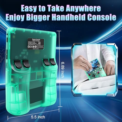 R60 Max Handheld Game Console, 128GB Retro Gaming Console with 40,000+ Games, 6-Inch IPS Screen, Linux System, RGB Joysticks, 6000mAh Rechargeable Portable Gaming System (Transparent Green) - color: Transparent Green