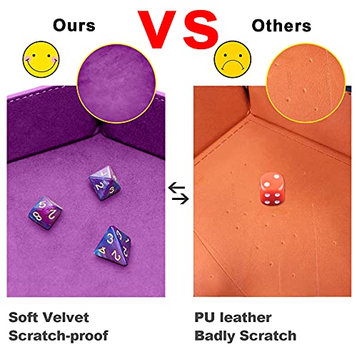 SIQUK 2 Pieces Dice Tray PU Leather Dice Trays Folding Hexagon Dice Holder Tray for Dice Games Like RPG, DND and Other Table Games (Gray and Violet) - color: Gray and Violet