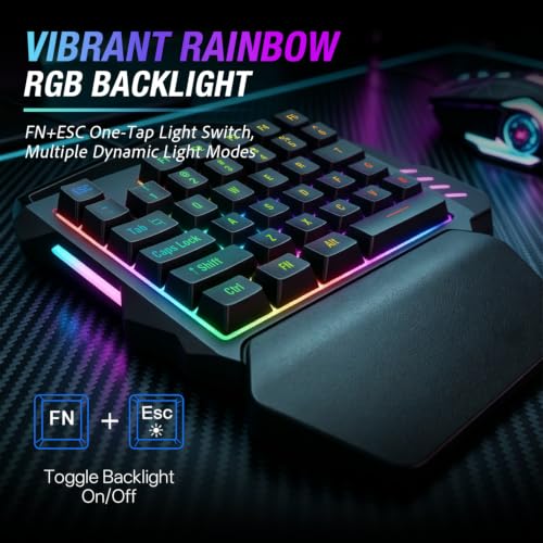 One Hand RGB Gaming Keyboard, Single Hand Keyboard with Wrist Rest, 35 Keys Portable Mini Half Gaming Keypad Mechanical Feeling Ergonomic Game Controller for PC Gamer