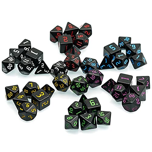 6 Sets DND Dice, Polyhedral Dice Set (42pcs) with Leather Dice Bag, D&D Dice Set for Dungeons and Dragons, RPG Table Games (Sickle Font Black Series) - color: 6 Sets All in Black