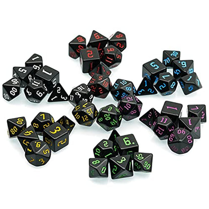 6 Sets DND Dice, Polyhedral Dice Set (42pcs) with Leather Dice Bag, D&D Dice Set for Dungeons and Dragons, RPG Table Games (Sickle Font Black Series) - color: 6 Sets All in Black