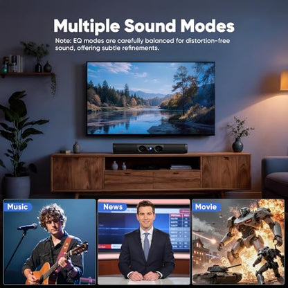 60W Sound Bar for Smart TV | 17 Inch, Deep Bass, Crystal Dialogue, Bluetooth 5.3/ARC/Optical/AUX Input, Wall Mountable,for Projector/PC/Gaming - size: 17 Inch
