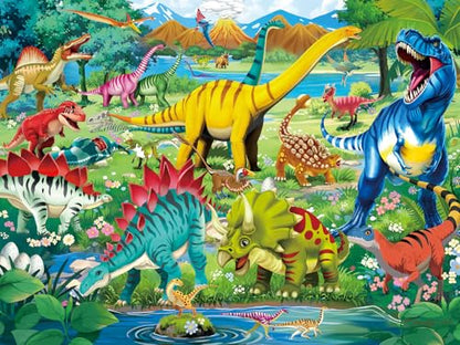 100 Piece Puzzles for Kids Ages 4-6 6-8 8-10, Educational Dinosaur Toys | 100 Piece Dinosaur Learning Educational Jigsaw Puzzles, Kids Puzzles Ages 5-8 Gifts for Girls Boys - Every Piece is Unique - color: Dinosaur World 2