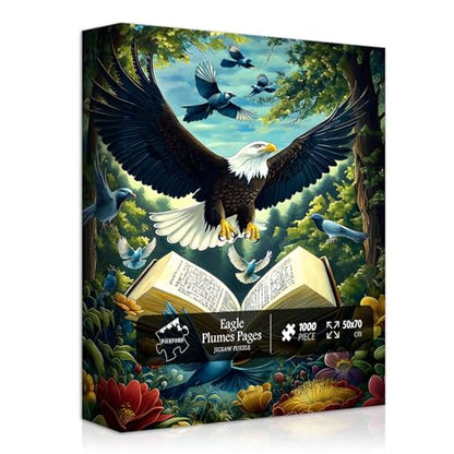 Eagle Puzzles for Adults 1000 Pieces, Fantasy Book Nature Forest Plant Puzzle, Animal Bird Bald Eagle Flower Challenge Jigsaw Puzzle - style: Book Eagle Puzzles