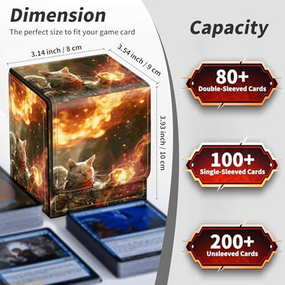 BVDIKMI Card Deck Box for Trading Cards, Card Storage Box Fits 100+ Single Sleeved Cards, PU Leather Strong Magnet Card Deck Case Holder for Magic Commander TCG CCG, Magic Cat - color: Magic Cat