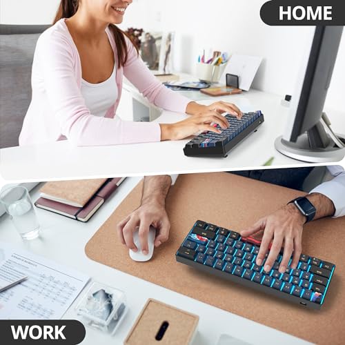 Protable 60% Percent Gaming Keyboard Mechanical, Mini Compact Ice-Blue LED Backlit 61 Keys Wired Office Keyboard with Red Switch for Mac/Win/PS4/PS5（Black/Red Switch） - color: Ice-blue 61Black/Red Switch