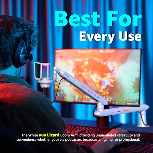RGB Low Profile Boom Arm for Mic, Adjustable Microphone Arm Stand with Desk Mount Clamp, Rotatable Microphone Boom Arm Mic Stand with Cable Management for Podcast Streaming Gaming Studio. - color: 5 LIZARD RGB